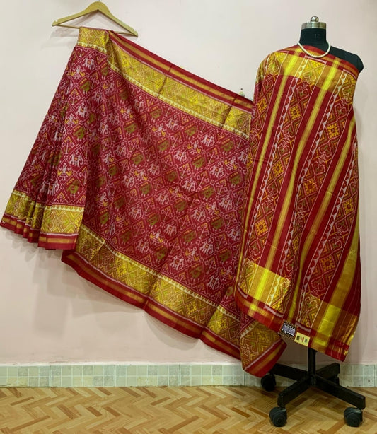 Red Elephant Motif and Golden Border Patola Silk Saree-PPSRE-005