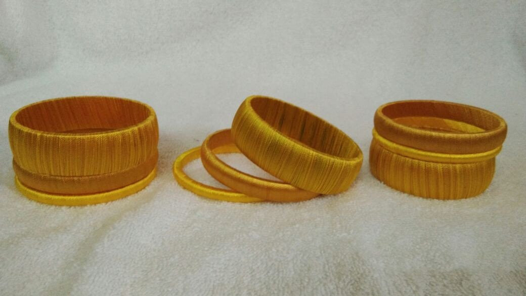 Mustard Dual Color Fancy Wear Silk Thread Bangles-STBS-009