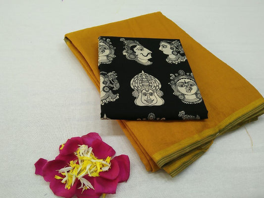 Mustard with Face Designed Blouse Fancy Cotton Saree-SRE-756