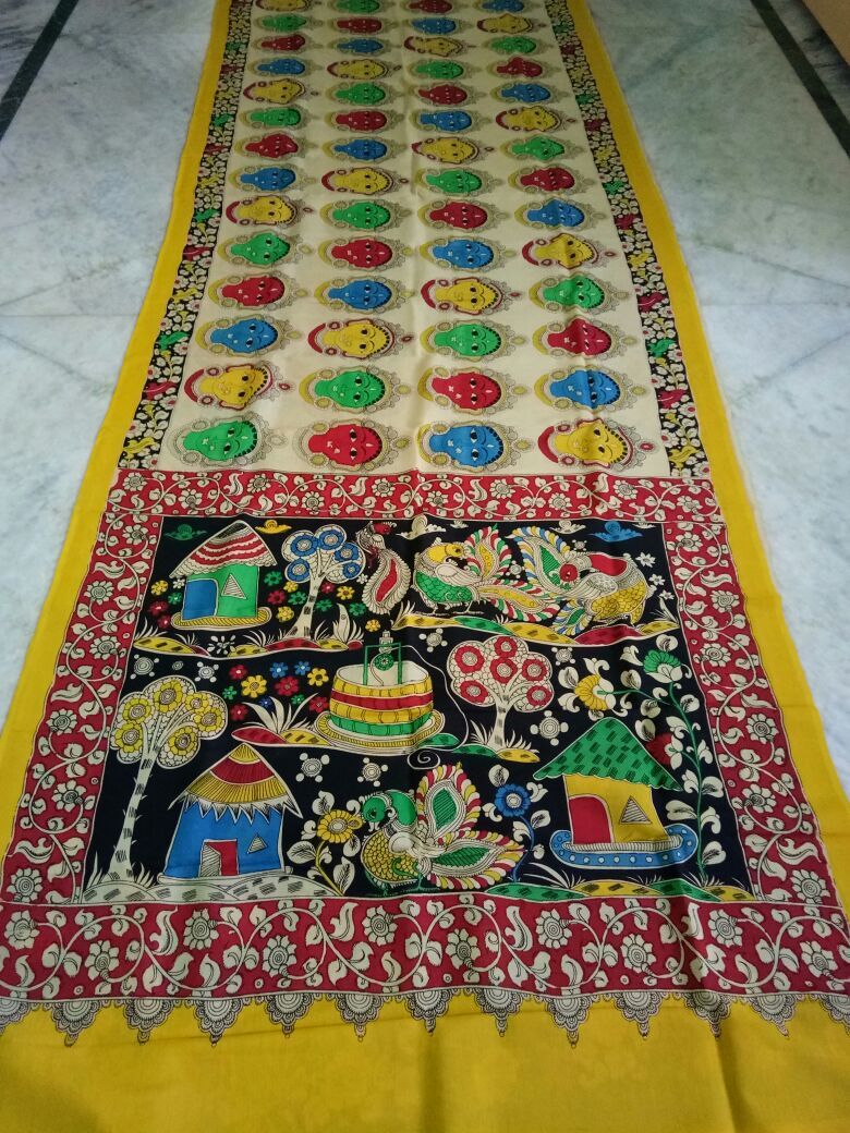 Muticolor Kalamkari Printed Chennur Silk Saree-KPCHS-001