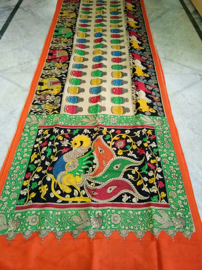 Muticolor Kalamkari Printed Chennur Silk Saree-KPCHS-005