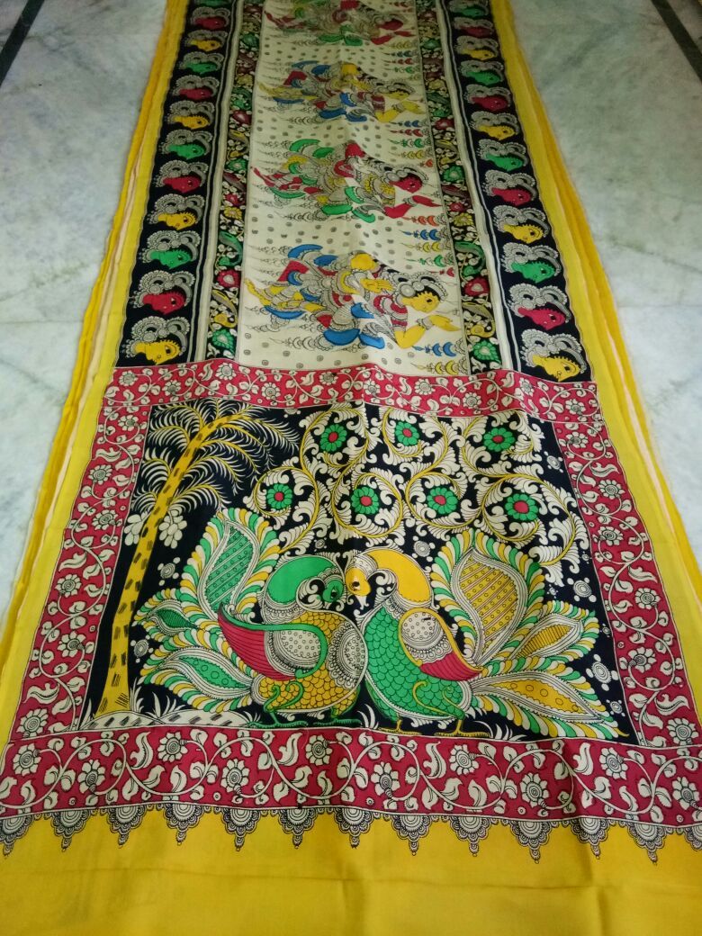 Muticolor Kalamkari Printed Chennur Silk Saree-KPCHS-006
