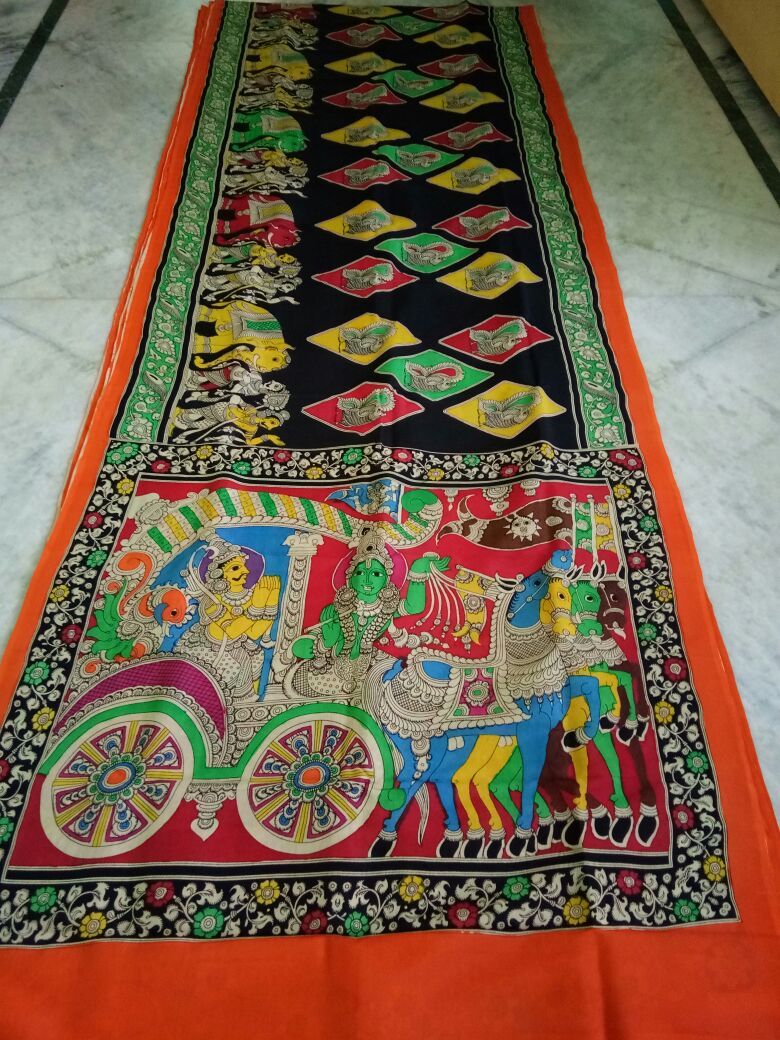 Muticolor Kalamkari Printed Chennur Silk Saree-KPCHS-007