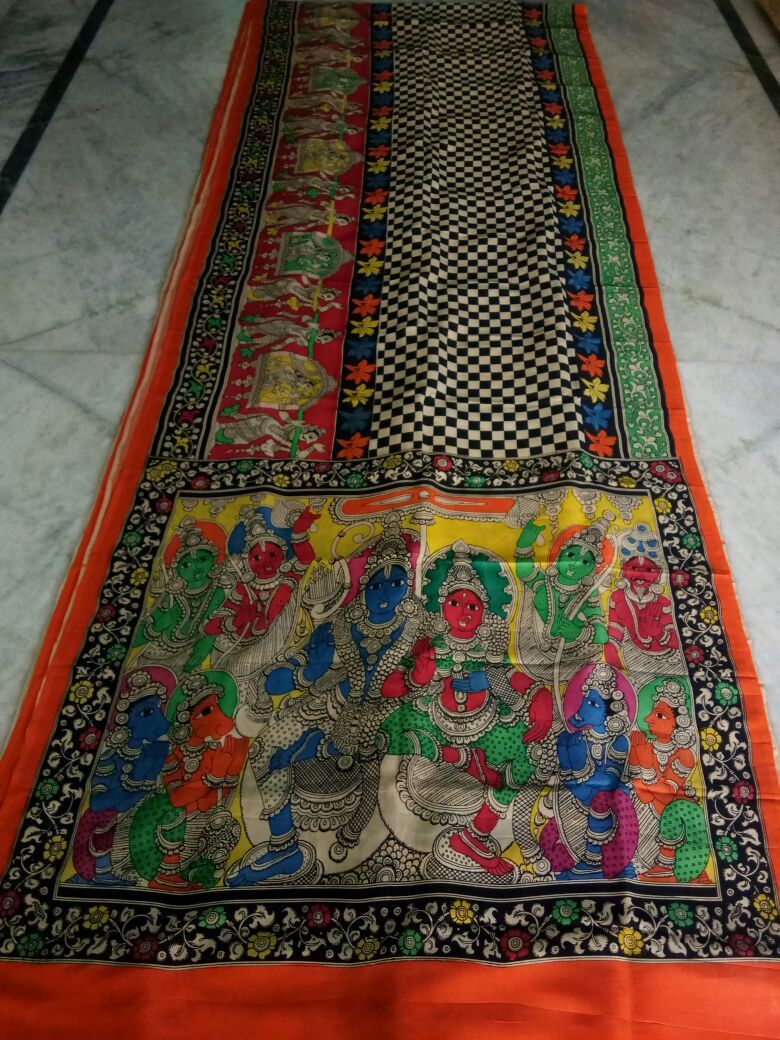 Muticolor Kalamkari Printed Chennur Silk Saree-KPCHS-009