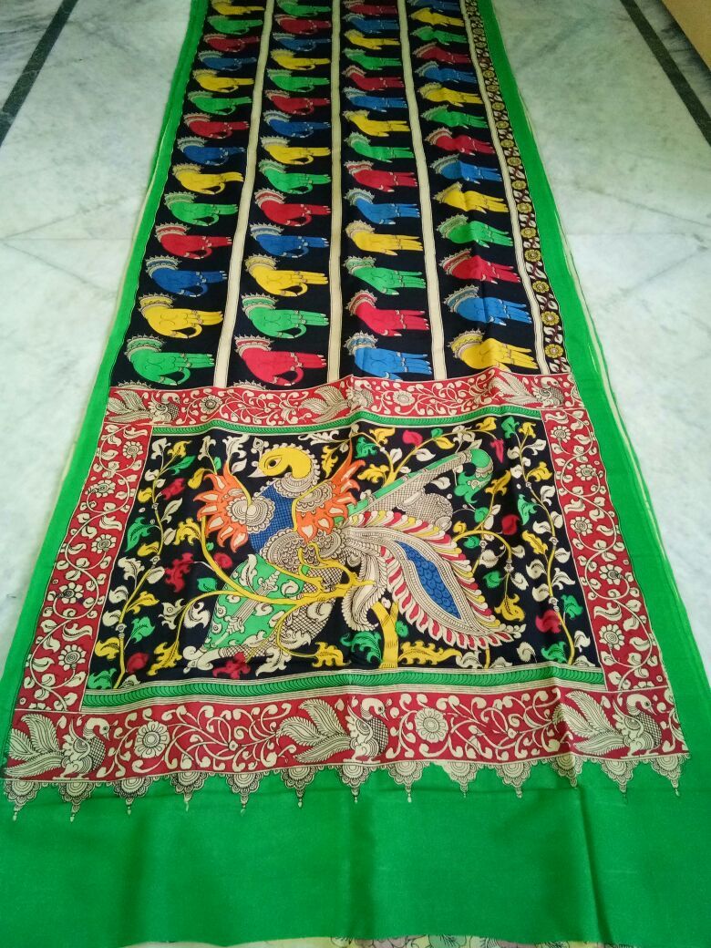 Muticolor Kalamkari Printed Chennur Silk Saree-KPCHS-012