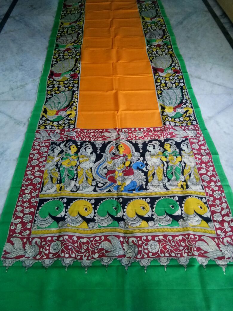 Muticolor Kalamkari Printed Chennur Silk Saree-KPCHS-013
