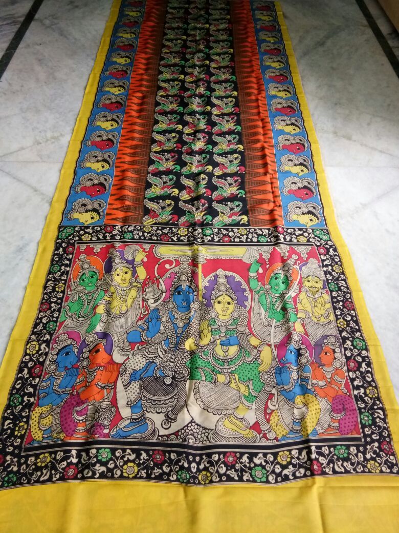 Muticolor Kalamkari Printed Chennur Silk Saree-KPCHS-014