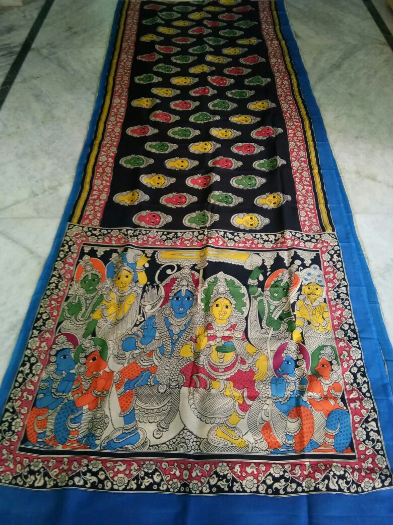 Muticolor Kalamkari Printed Chennur Silk Saree-KPCHS-018