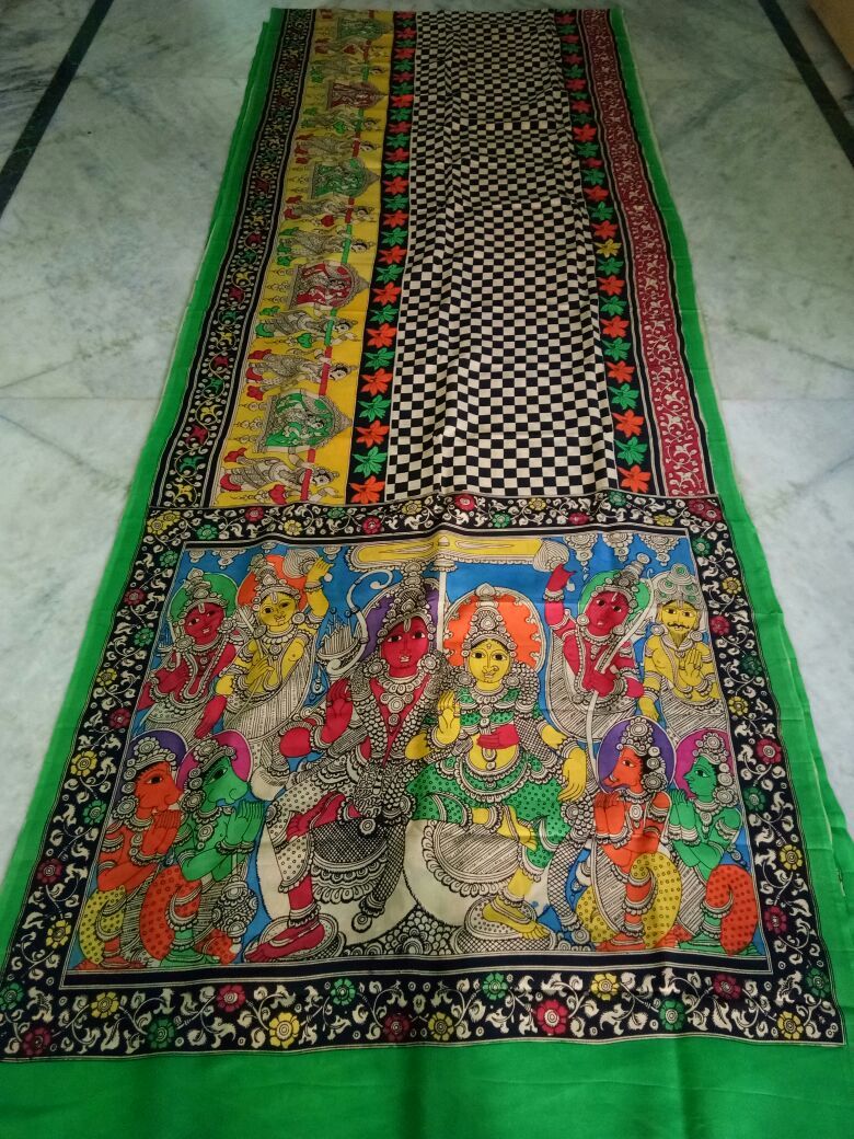 Muticolor Kalamkari Printed Chennur Silk Saree-KPCHS-020