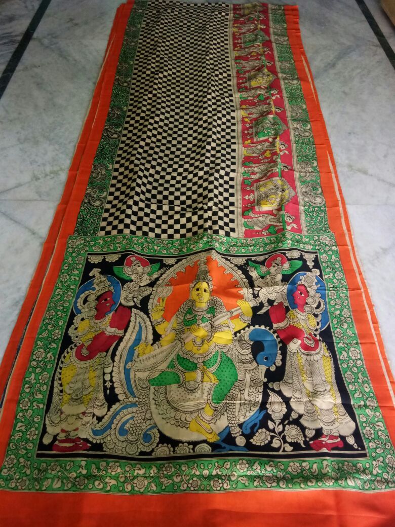 Muticolor Kalamkari Printed Chennur Silk Saree-KPCHS-021