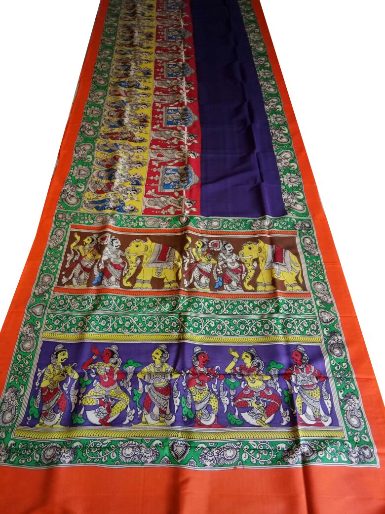 Muticolor Kalamkari Printed Chennur Silk Saree-KPCHS-076