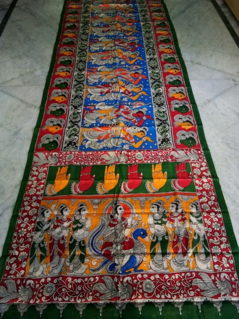 Muticolor Kalamkari Printed Mal Cotton Saree-KPMCS-001