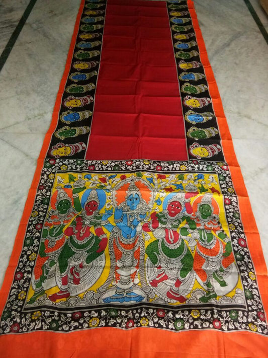 Muticolor Kalamkari Printed Mal Cotton Saree-KPMCS-002