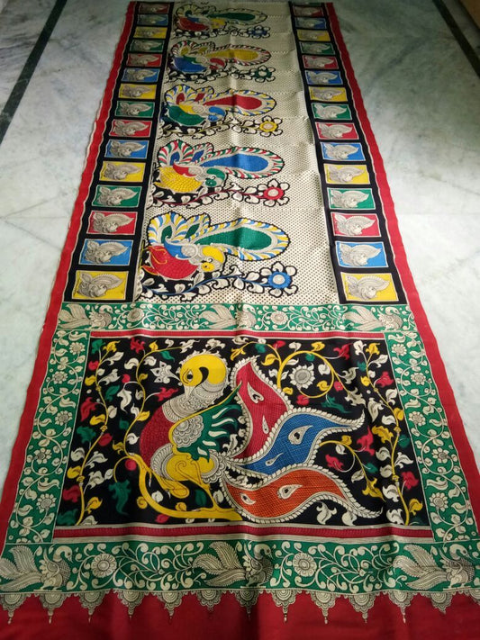 Muticolor Kalamkari Printed Mal Cotton Saree-KPMCS-003