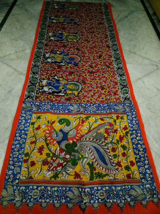 Muticolor Kalamkari Printed Mal Cotton Saree-KPMCS-004