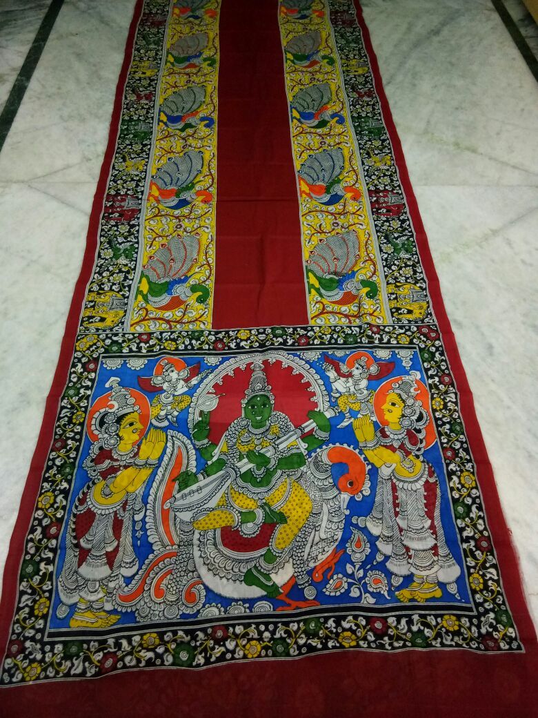 Muticolor Kalamkari Printed Mal Cotton Saree-KPMCS-005