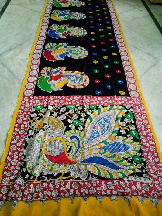Muticolor Kalamkari Printed Mal Cotton Saree-KPMCS-008