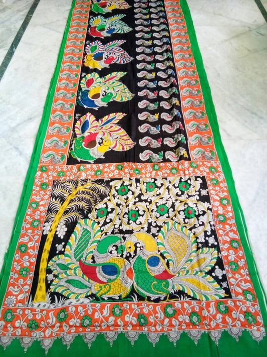 Muticolor Kalamkari Printed Mal Cotton Saree-KPMCS-011