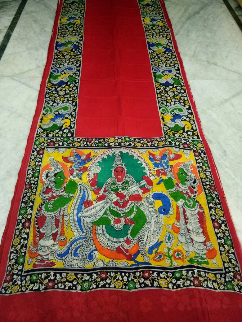 Muticolor Kalamkari Printed Mal Cotton Saree-KPMCS-012