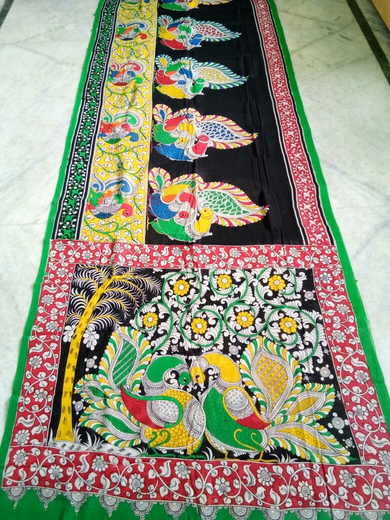 Muticolor Kalamkari Printed Mal Cotton Saree-KPMCS-013