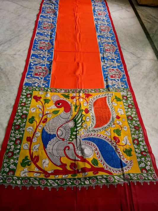 Muticolor Kalamkari Printed Mal Cotton Saree-KPMCS-014