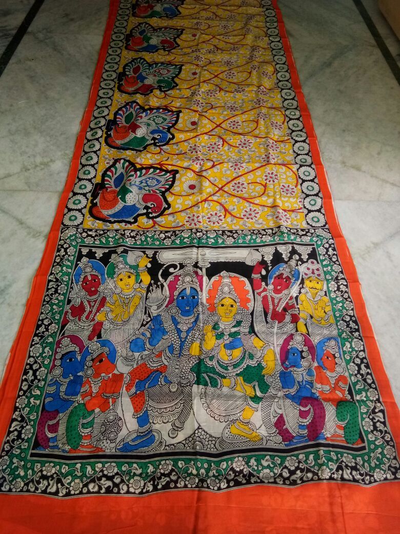 Muticolor Kalamkari Printed Mal Cotton Saree-KPMCS-016