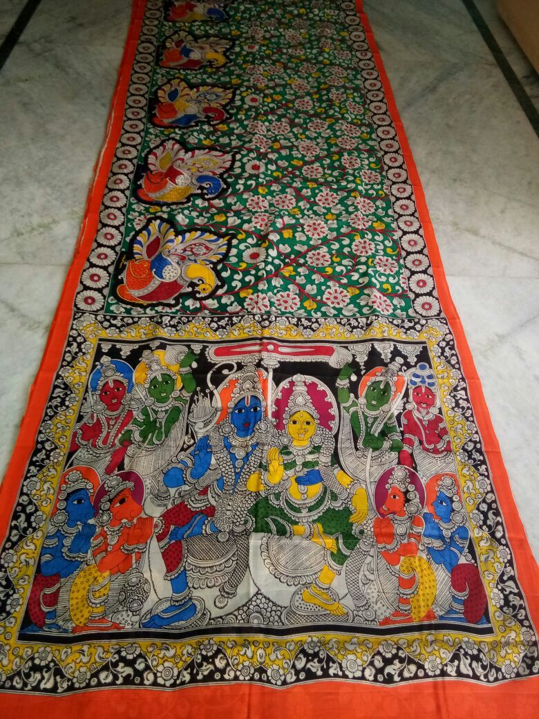 Muticolor Kalamkari Printed Mal Cotton Saree-KPMCS-017