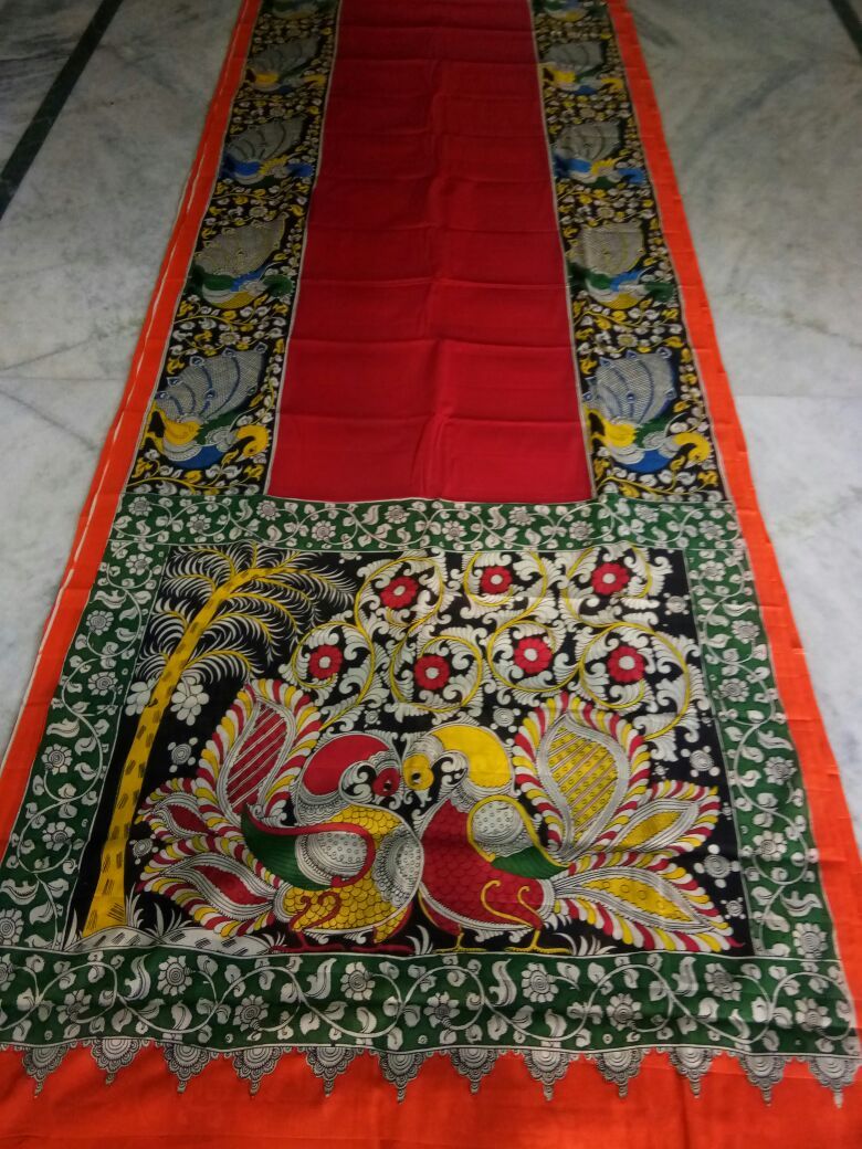 Muticolor Kalamkari Printed Mal Cotton Saree-KPMCS-019