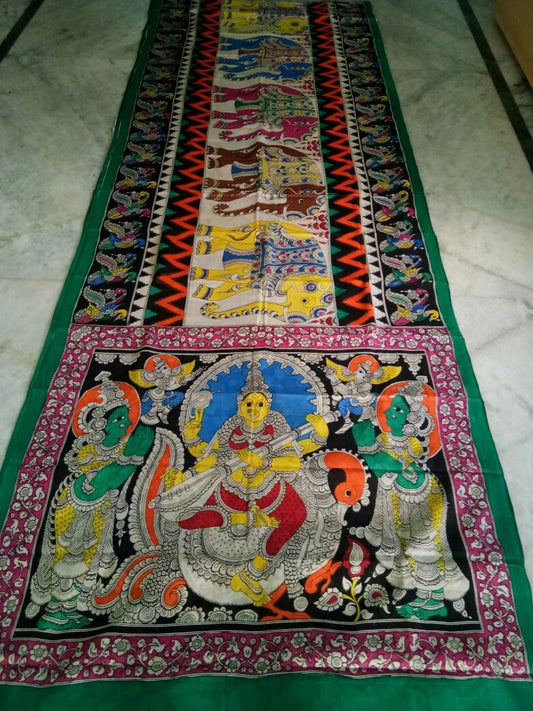 Muticolor Kalamkari Printed Mal Cotton Saree-KPMCS-022