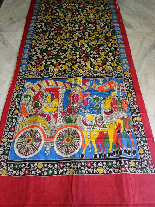 Muticolor Kalamkari Printed Mal Cotton Saree-KPMCS-024