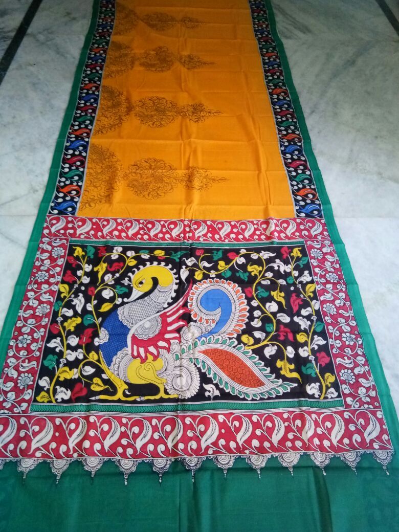 Muticolor Kalamkari Printed Mal Cotton Saree-KPMCS-025