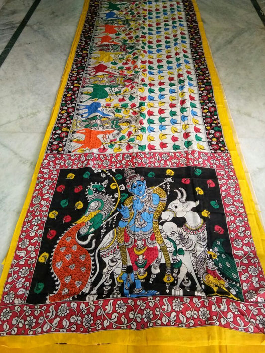 Muticolor Kalamkari Printed Mal Cotton Saree-KPMCS-026