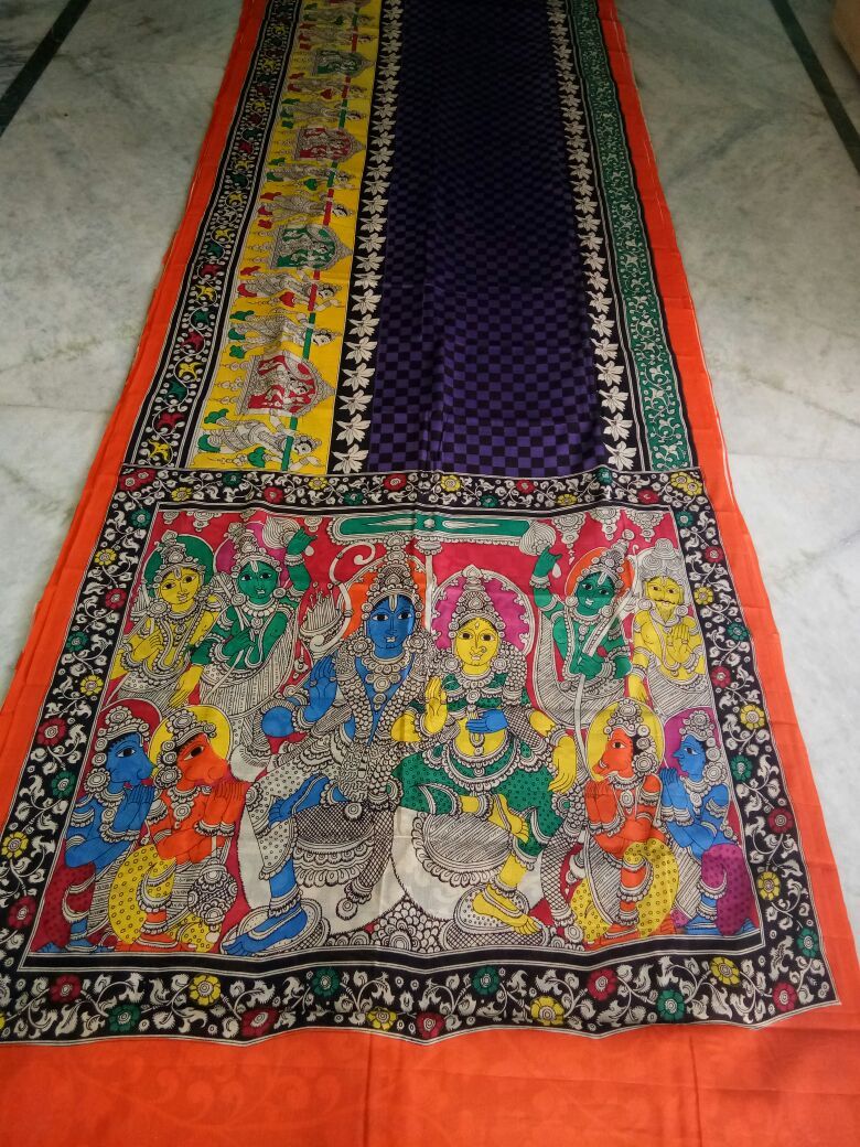 Muticolor Kalamkari Printed Mal Cotton Saree-KPMCS-030