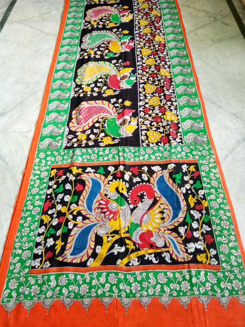 Muticolor Kalamkari Printed Mal Cotton Saree-KPMCS-034
