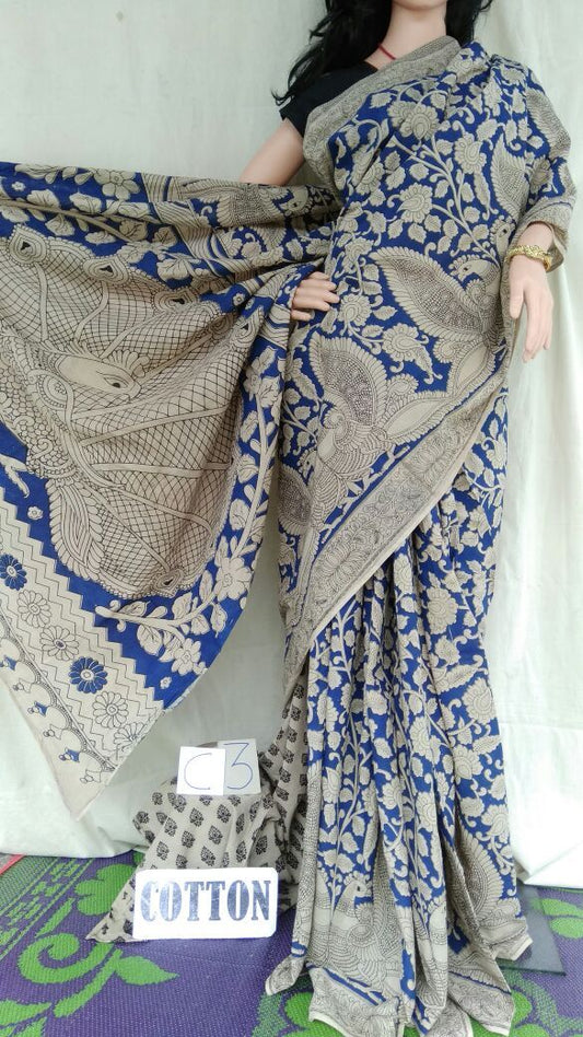 Muticolor Printed Cotton Kalamkari Saree-KALAMKARI-0028