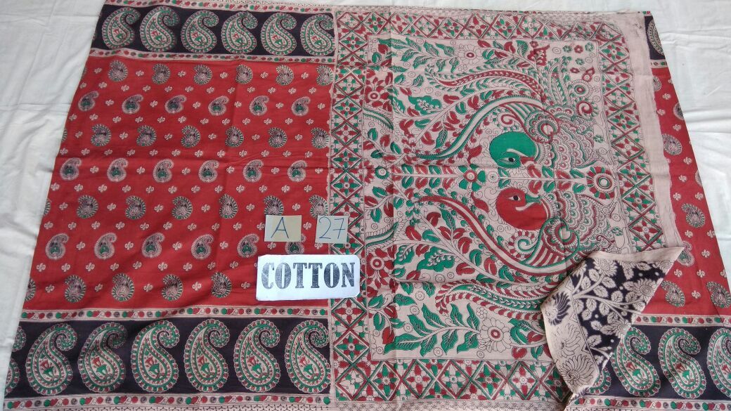 Muticolor Printed Cotton Kalamkari Saree-KALAMKARI-0030