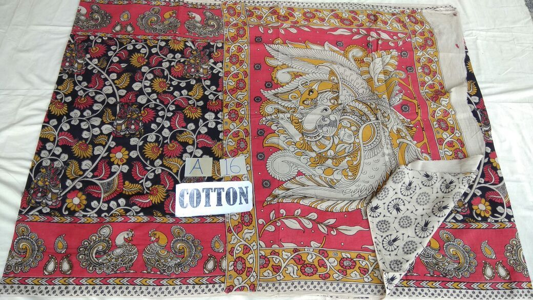 Muticolor Printed Cotton Kalamkari Saree-KALAMKARI-0032