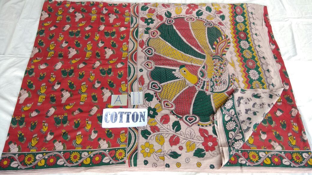 Muticolor Printed Cotton Kalamkari Saree-KALAMKARI-0033