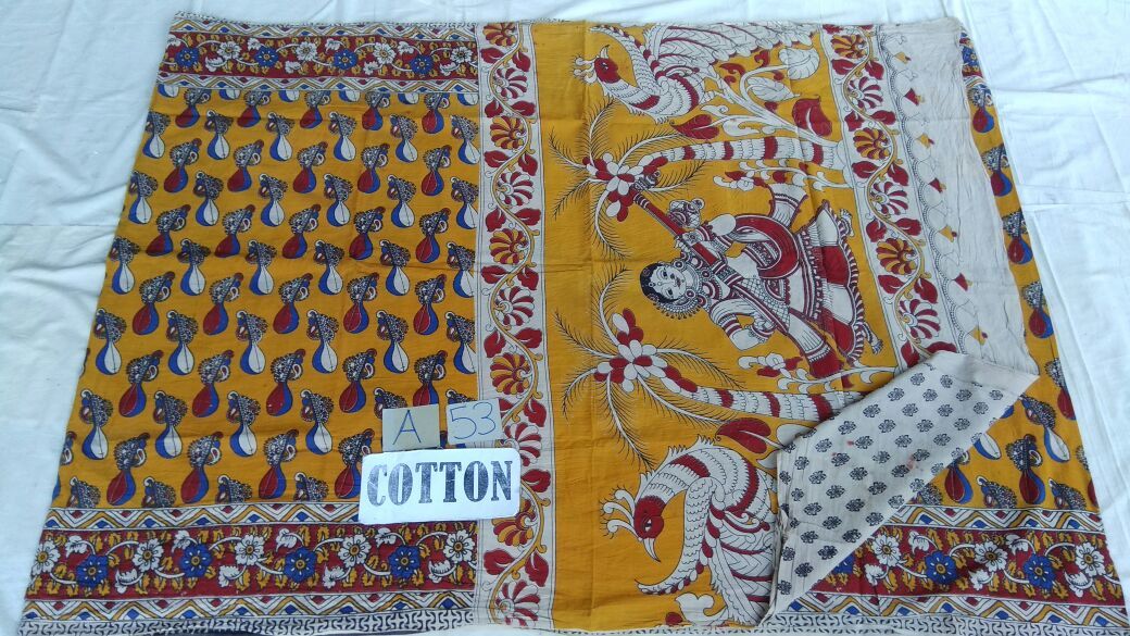 Muticolor Printed Cotton Kalamkari Saree-KALAMKARI-0034