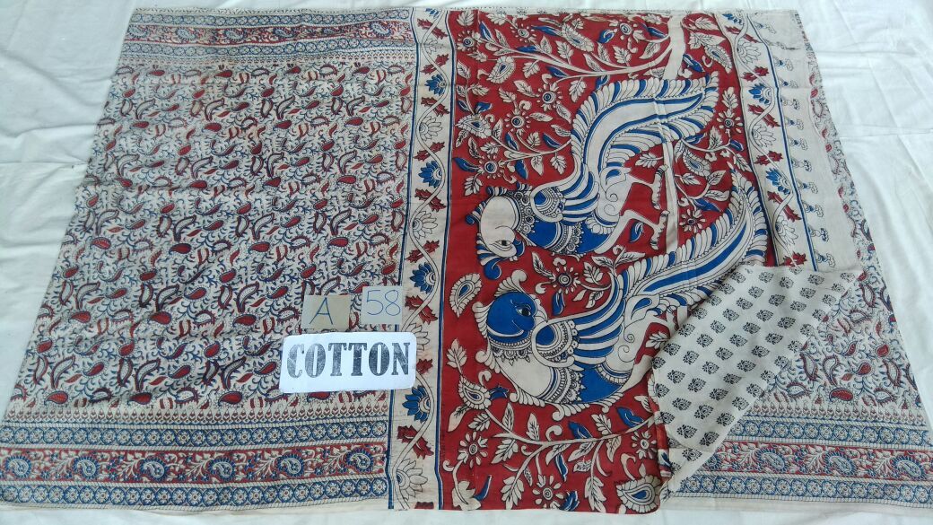 Muticolor Printed Cotton Kalamkari Saree-KALAMKARI-0036