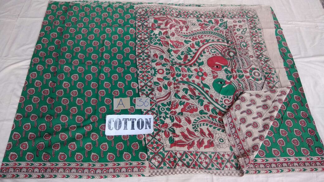 Muticolor Printed Cotton Kalamkari Saree-KALAMKARI-0037