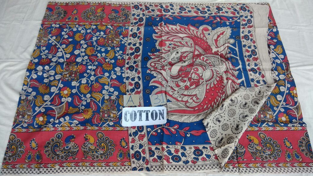 Muticolor Printed Cotton Kalamkari Saree-KALAMKARI-0039