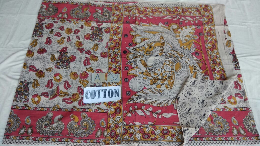 Muticolor Printed Cotton Kalamkari Saree-KALAMKARI-0040