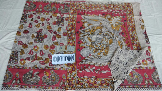 Muticolor Printed Cotton Kalamkari Saree-KALAMKARI-0040