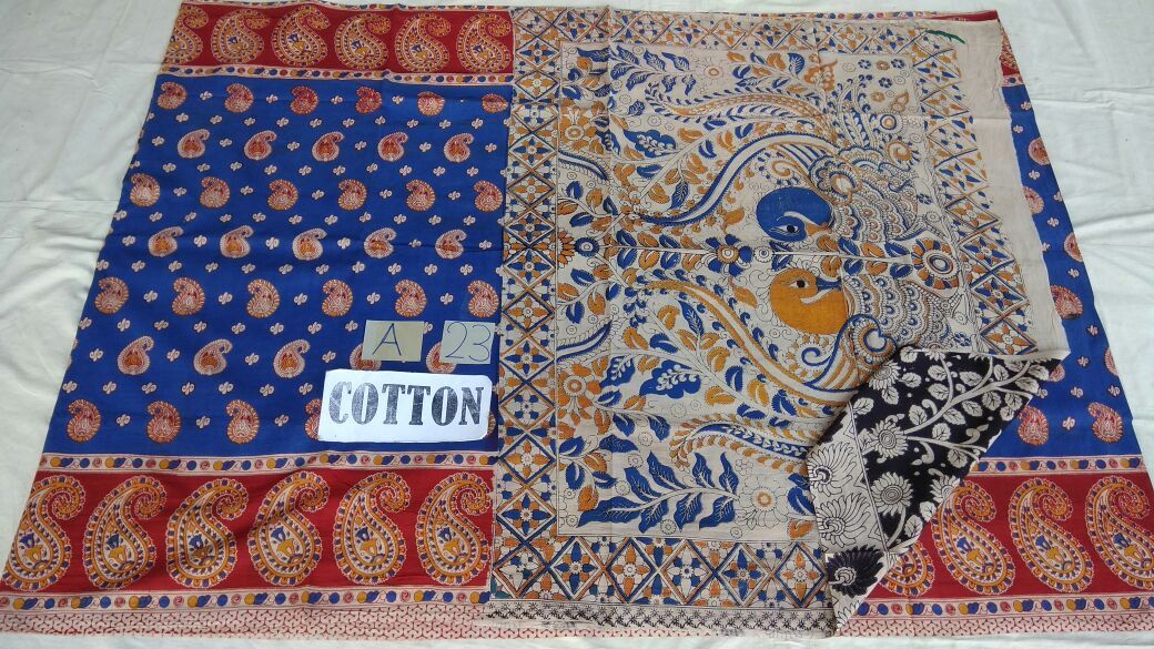 Muticolor Printed Cotton Kalamkari Saree-KALAMKARI-0043