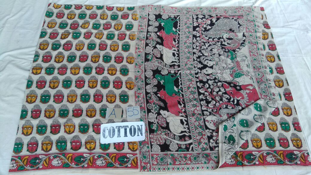 Muticolor Printed Cotton Kalamkari Saree-KALAMKARI-0049