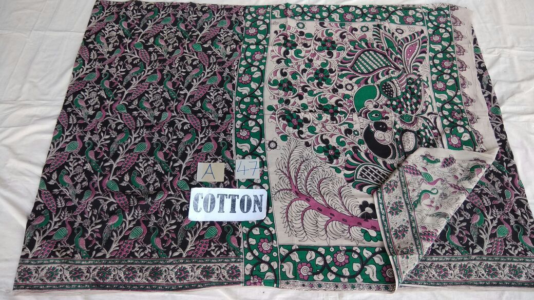 Muticolor Printed Cotton Kalamkari Saree-KALAMKARI-0050
