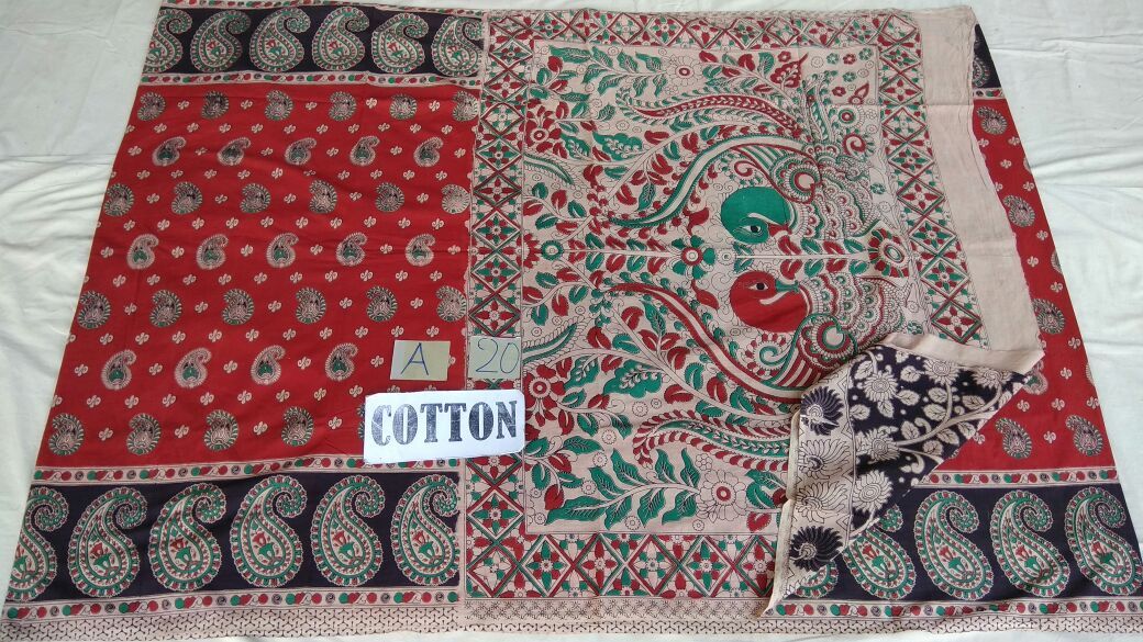 Muticolor Printed Cotton Kalamkari Saree-KALAMKARI-0051