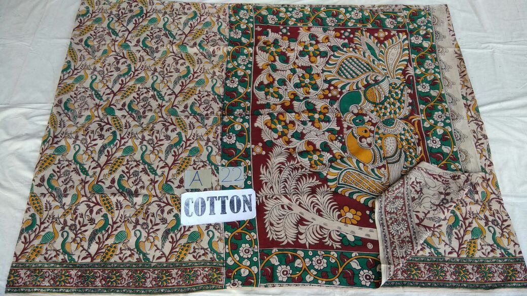 Muticolor Printed Cotton Kalamkari Saree-KALAMKARI-0052