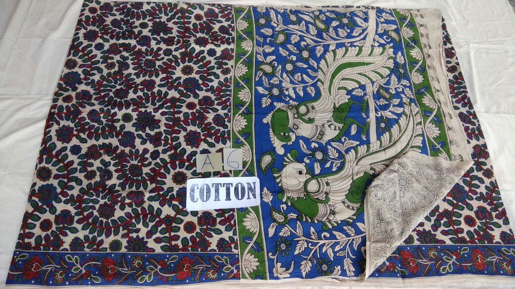 Muticolor Printed Cotton Kalamkari Saree-KALAMKARI-0057